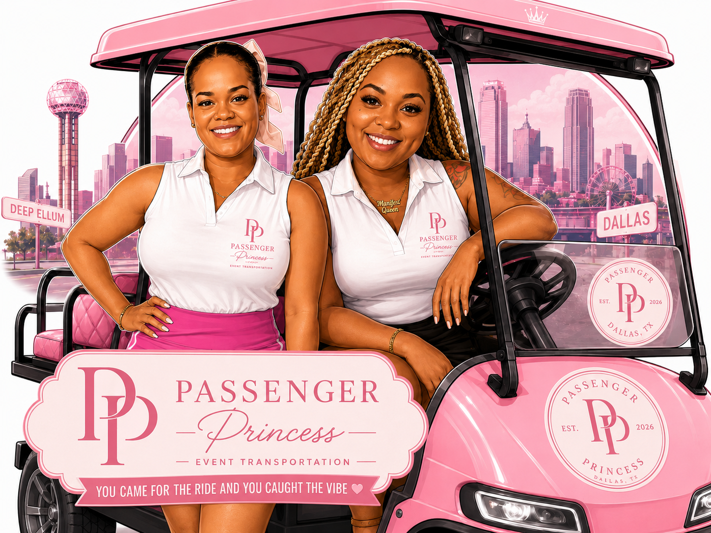 Brittany C and Brittany B with the Passenger Princess golf cart